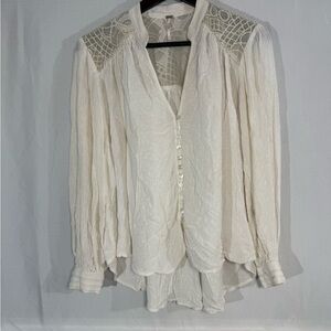 Free People canyon rose White‎ Gold Peasant Blouse S/P button down
